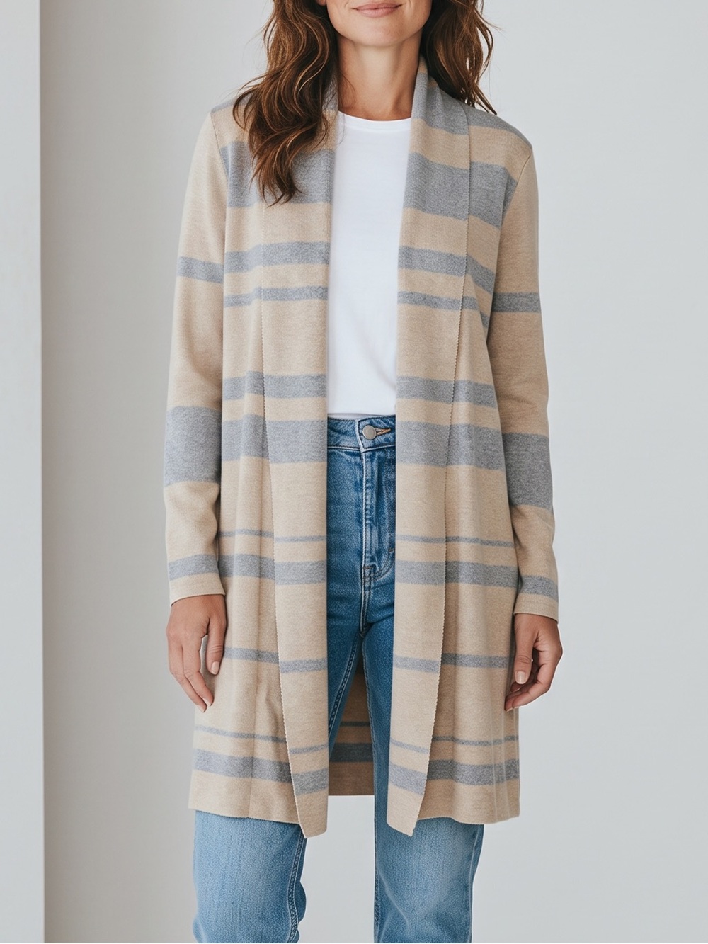 Calvin Klein Metallic Striped Waterfall Cardigan Quiet Luxury Minimalist Size M